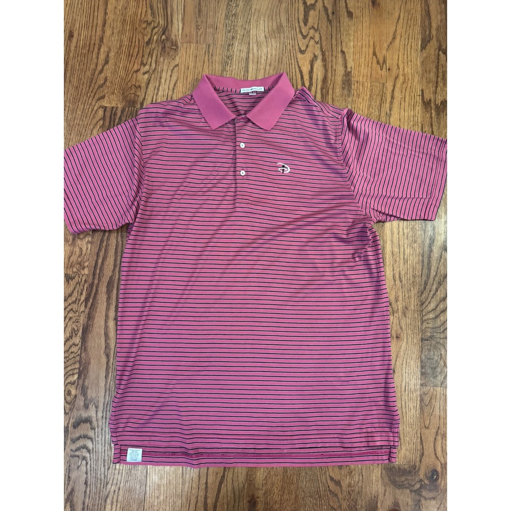 Peter‎ Millar Mens Pink Navy Striped Cotton Polo Shirt XL Short Sleeve Logo
